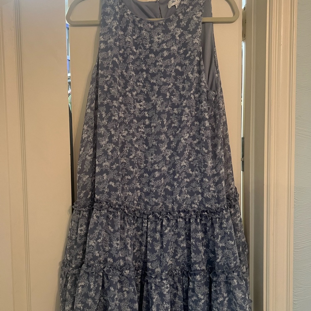 She + Sky Blue Floral Midi Dress